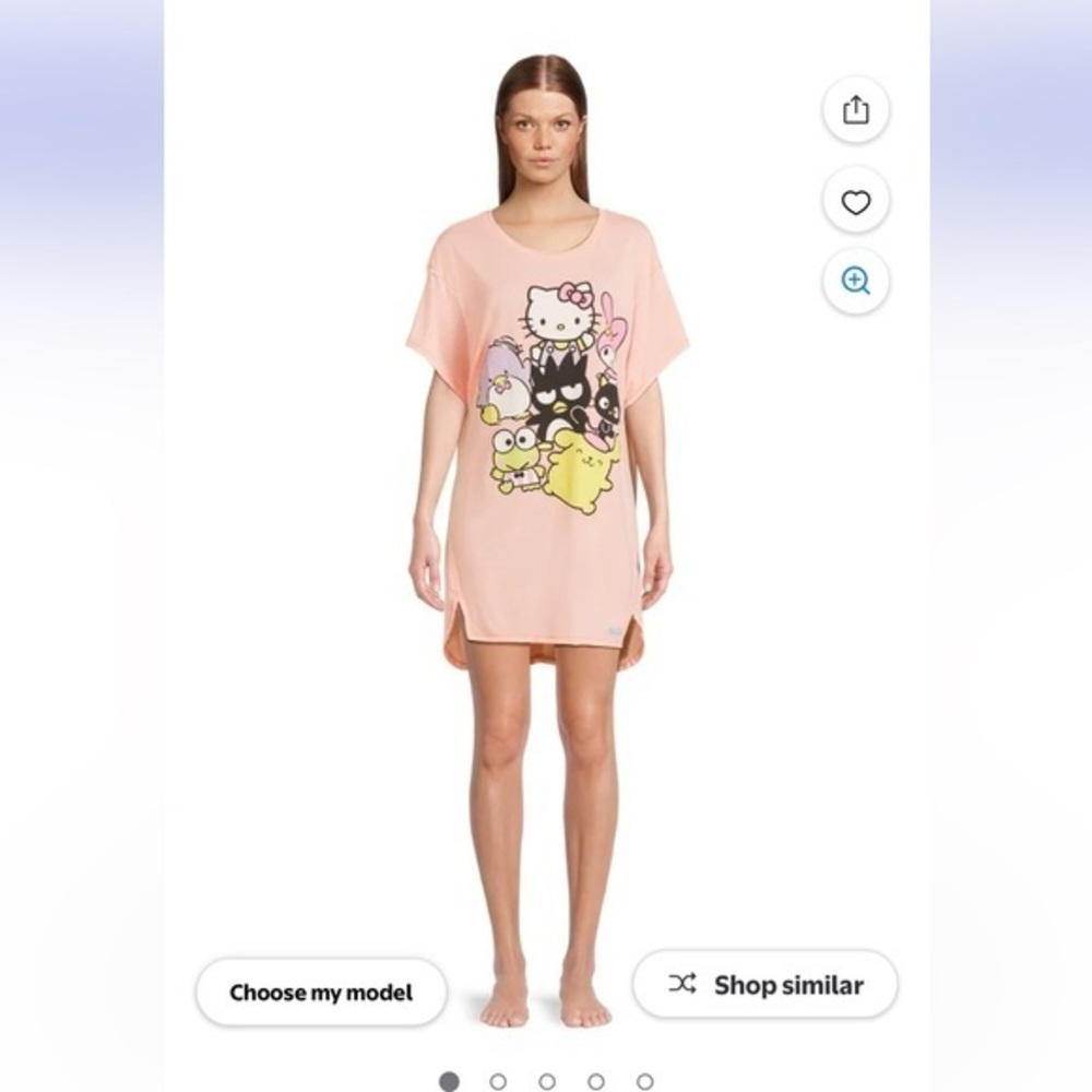 Hello Kitty and Friends Sleep Shirt Mini Dress Tee Dress Peach Sorbet Pink Small